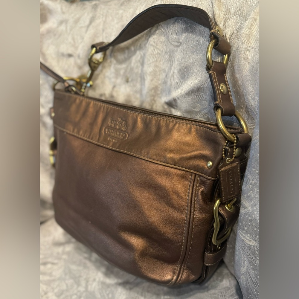 Coach purse bronze leather with gold hardware